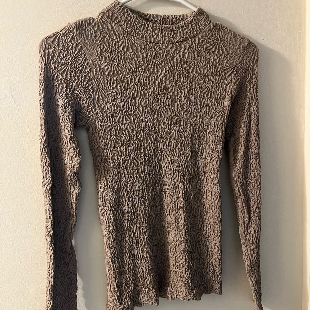Textured Brown Long Sleeve Top